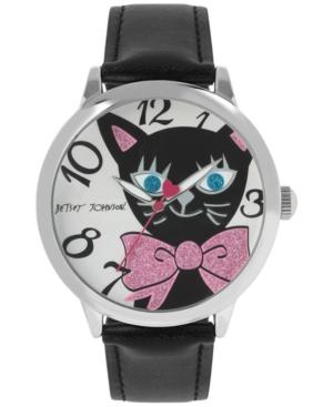 Betsey Johnson Women's Black Faux Leather Strap Watch 44mm Bj00280-25