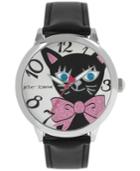 Betsey Johnson Women's Black Faux Leather Strap Watch 44mm Bj00280-25