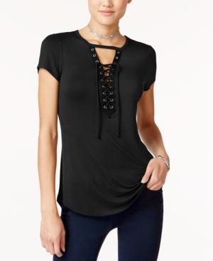 Ultra Flirt Juniors' Cutout Lace-up Top