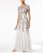 Adrianna Papell Floral-beaded Gown