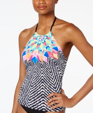 Bar Iii Feather Daze Printed High-neck Tankini Top, Created For Macy's Women's Swimsuit
