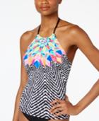 Bar Iii Feather Daze Printed High-neck Tankini Top, Created For Macy's Women's Swimsuit