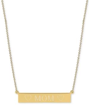 Sarah Chloe Engraved Mom Bar Necklace In 14k Gold-over Silver, 16 + 2 Extender (also Available In Sterling Silver)