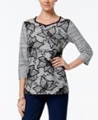 Alfred Dunner Floral-print Beaded Top, Only At Macy's