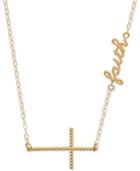East-west Cross And Script Faith Pendant Necklace In 10k Gold