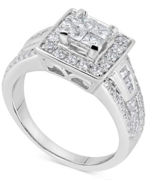 Diamond Square Halo Cluster Engagement Ring (1-1/10 Ct. T.w.) In 14k White Gold