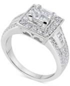 Diamond Square Halo Cluster Engagement Ring (1-1/10 Ct. T.w.) In 14k White Gold
