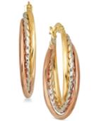 Tri-color Triple Hoop Earrings In 14k Gold And White And Rose Rhodium-plate