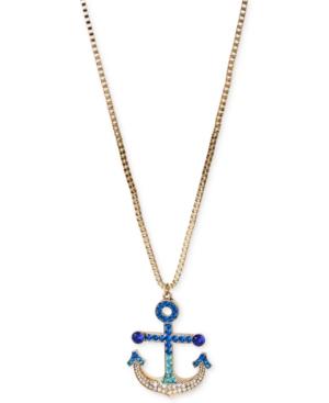 Betsey Johnson Gold-tone Crystal Anchor Pendant Long Necklace