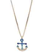 Betsey Johnson Gold-tone Crystal Anchor Pendant Long Necklace