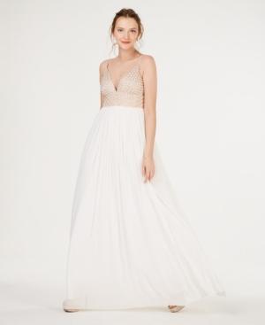 Say Yes To The Prom Juniors' Embellished Tulle-underlay Gown, Created For Macy's