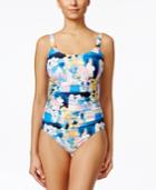 Calvin Klein Navy Geo Floral Ruched One-piece Swimsuit Women's Swimsuit