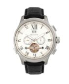 Heritor Automatic Hudson Silver & Black Leather Watches 47mm