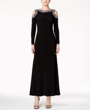 Betsy & Adam Petite Embellished Cold-shoulder Gown