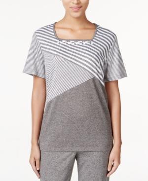 Alfred Dunner Acadia Collection Mixed-print Beaded Top