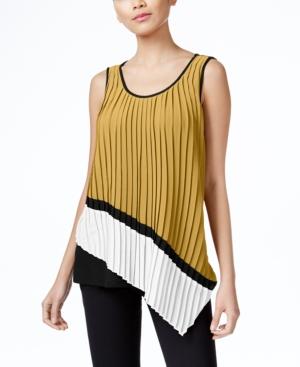 Ny Collection Asymmetrical Mixed-media Pleated Top