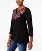 Karen Scott Floral-embroidered Top, Only At Macy's