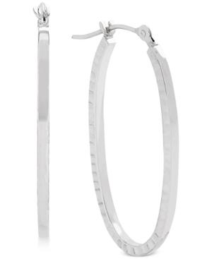 Textured Rectangular Tube Oval Hoop Earrings In 14k White Gold
