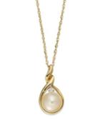 14k Gold Necklace, Cultured Freshwater Pearl And Diamond Accent Twist Pendant