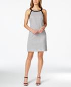 Nine West Faux-leather-trim Metallic Diamond-print Dress