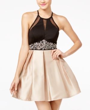 Teeze Me Juniors' Embellished Halter Fit & Flare Dress