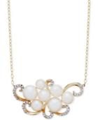 Cultured Freshwater Pearl (4-6mm) And Diamond (1/10 Ct. T.w.) Cluster Pendant Necklace In 14k Gold