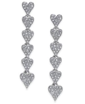 Inc International Concepts Silver-tone Pave Heart Linear Drop Earrings, Only At Macy's