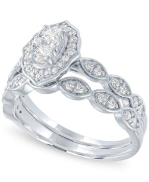 Diamond Halo Cluster Bridal Set (5/8 Ct. T.w.) In 14k White Gold