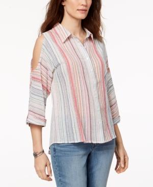 Style & Co Cold-shoulder Striped Shirt, Created For Macy's