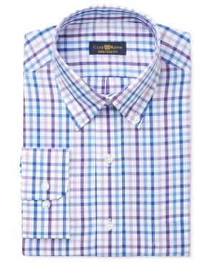 Club Room Estate Men's Wrinkle Resistant Lavender Gingham Dress Shirt, Only At Macy's