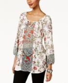 Style & Co Floral-print Peasant Blouse, Only At Macy's