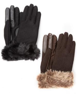 Isotoner Stretch Wool Long Faux Fur Cuffed Gloves