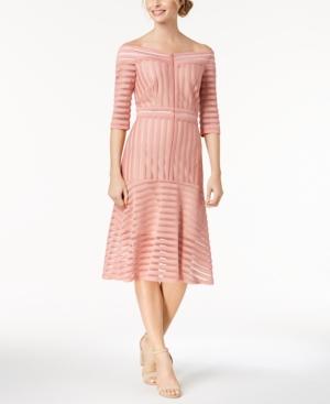 Jax Off-the-shoulder Shadow-stripe Dress