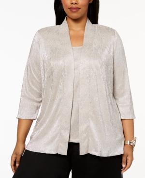 Alex Evenings Plus Size Metallic Crinkle Jacket & Shell