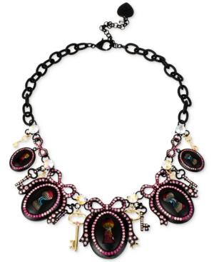 Betsey Johnson Black-tone Pave Crystal Bow-and-keyhole Frontal Necklace