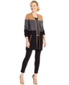 Charter Club Colorblocked Faux-leather Trim Cardigan, Only At Macy's