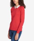 Tommy Hilfiger Rhinestone-embellished Layered-look Sweater, Created For Macy's
