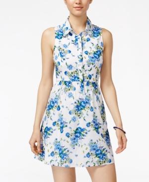 Emerald Sundae Juniors' Printed Swiss-dot Fit & Flare Shirtdress