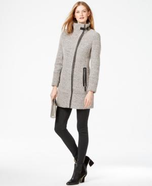 Calvin Klein Faux-leather-trim Asymmetrical Tweed Coat
