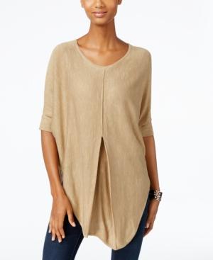 Ny Collection Heather-knit Pleat-front Poncho Top
