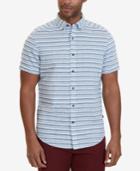Nautica Men's Classic-fit Striped Linen Blend Short-sleeve Shirt