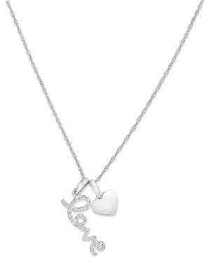 Diamond Accent Heart And Love Pendant Necklace In 14k White Gold