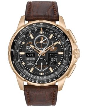 Citizen Men's Analog-digital Chronograph Skyhawk A-t Brown Leather Strap Watch 47mm Jy8056-04e