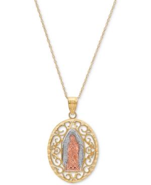 Tricolor Our Lady Of Guadalupe 18 Pendant Necklace In 14k Gold, Rose Gold & Rhodium-plate
