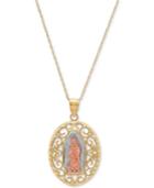 Tricolor Our Lady Of Guadalupe 18 Pendant Necklace In 14k Gold, Rose Gold & Rhodium-plate