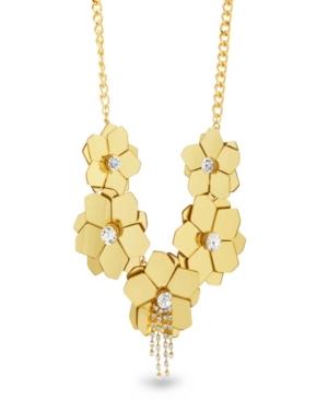 Catherine Malandrino Women's White Rhinestone Flower Yellow Gold-tone Statement Necklace