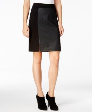 Kensie Faux-leather Ponte Skirt