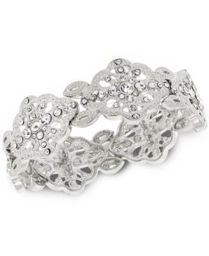 2028 Silver-tone Crystal Accent Filigree Stretch Bracelet