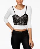 Material Girl Juniors' Cropped T-shirt & Lace Bralette Combo Top