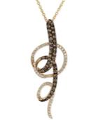 Le Vian Chocolate And White Diamond Swirl Pendant Necklace In 14k Yellow Gold (3/4 Ct. T.w.)